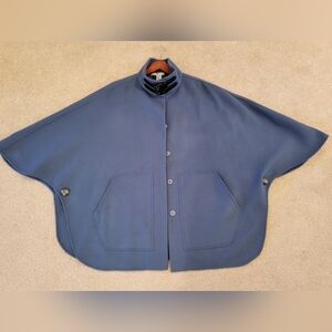 Per Se Ladies M Wool Cape Coat in a rich blue color with snap buttons.